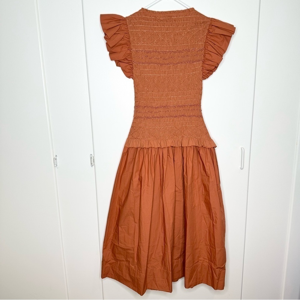 NWT ULLA JOHNSON Madeline Ruffled Smocked Midi Dress Size 6 - Picture 8 of 14